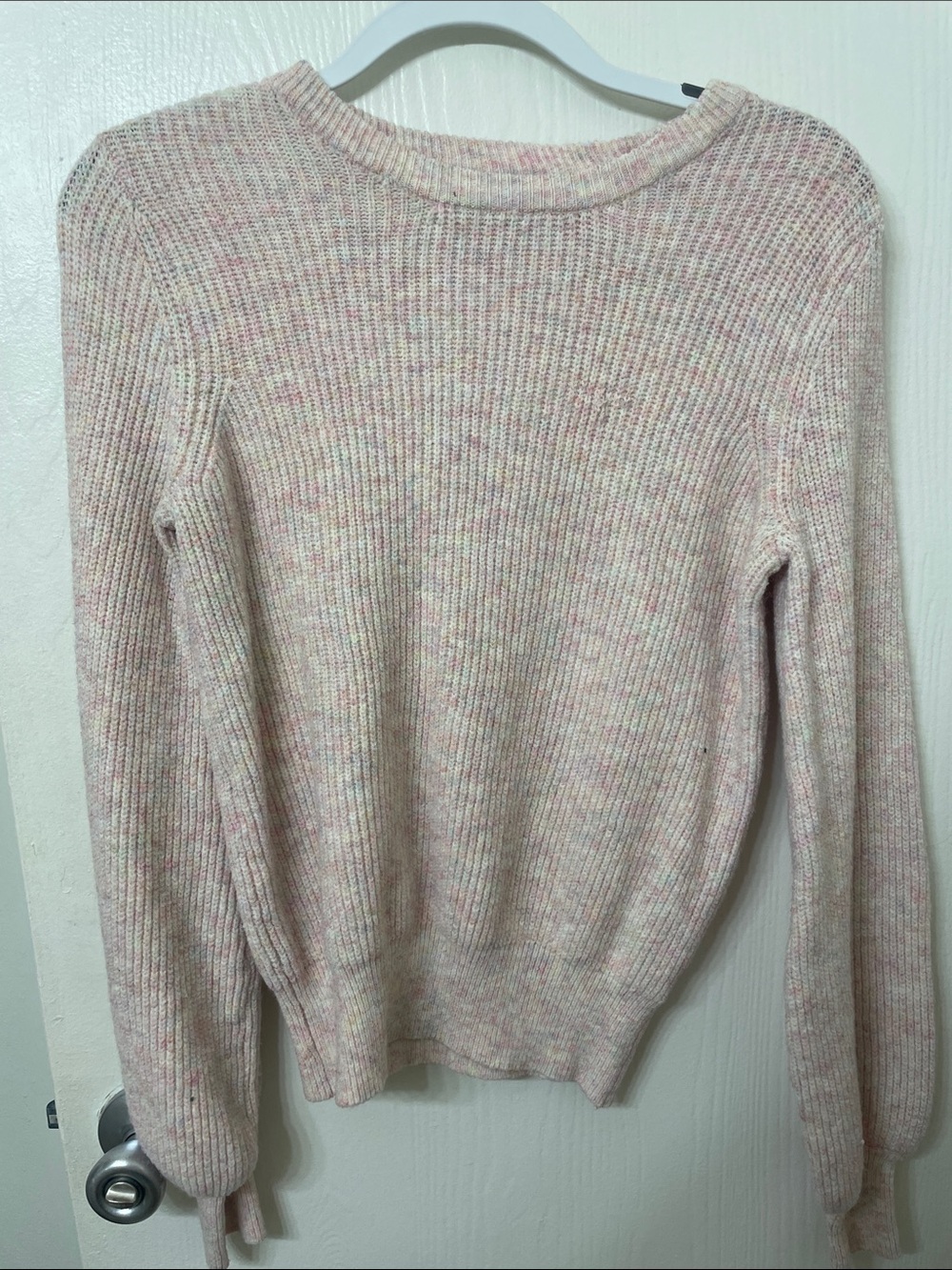 SO Cream and Pink Flecked Ribbed Crew Neck Sweater